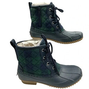 Isaac Mizrahi Live! Plaid Waterproof Mid-Shaft Lace-Up Boots Womens 7M EUC